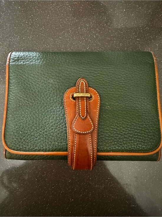 Dooney & Bourke Handbags - Dooney & Bourke Green Pebbled Leather Wallet with Brown Trim